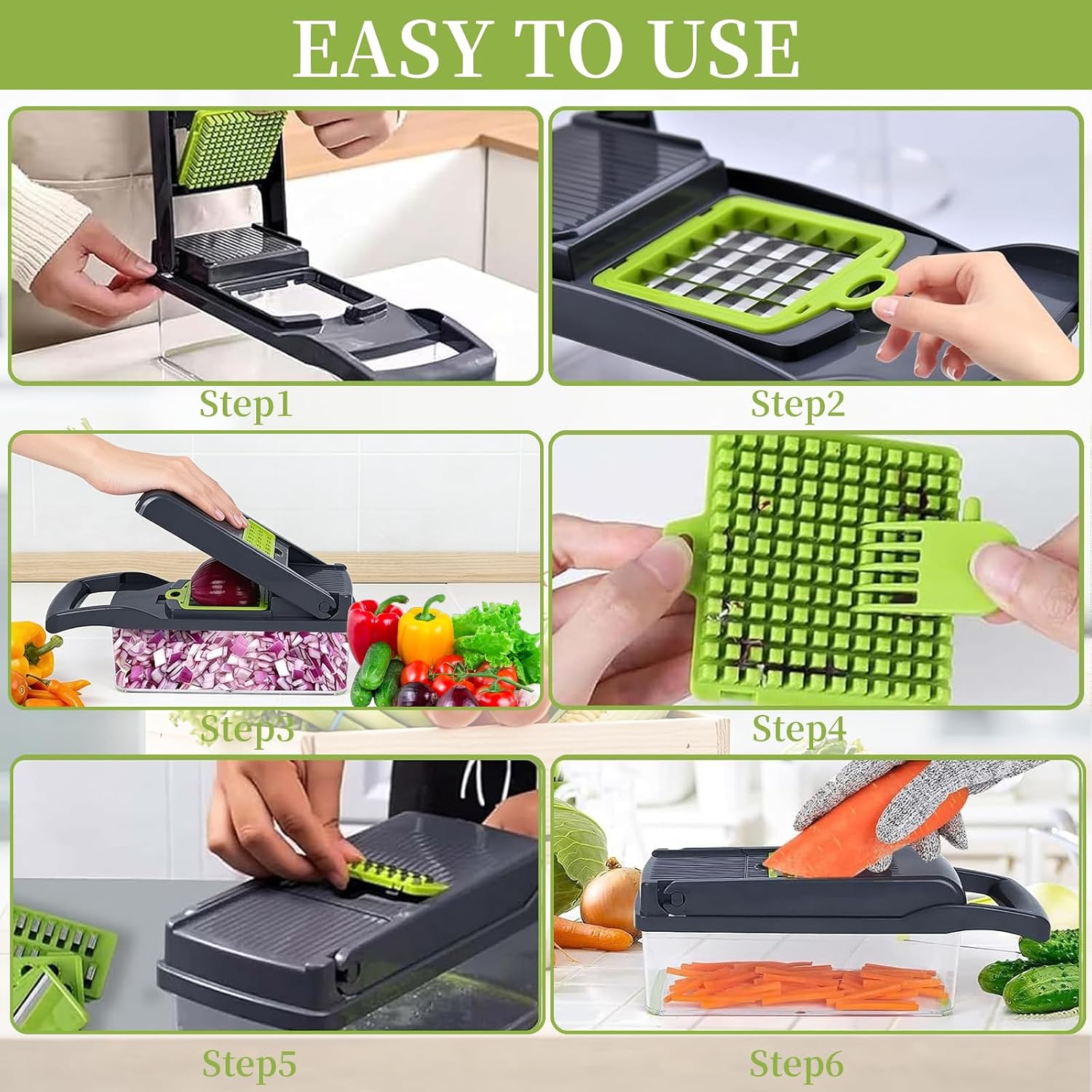 Thumbnail 3 de Vegetable Chopper, 18-in-1 Mandoline Slicer – Multifunction Food Cutter (Light Grey)