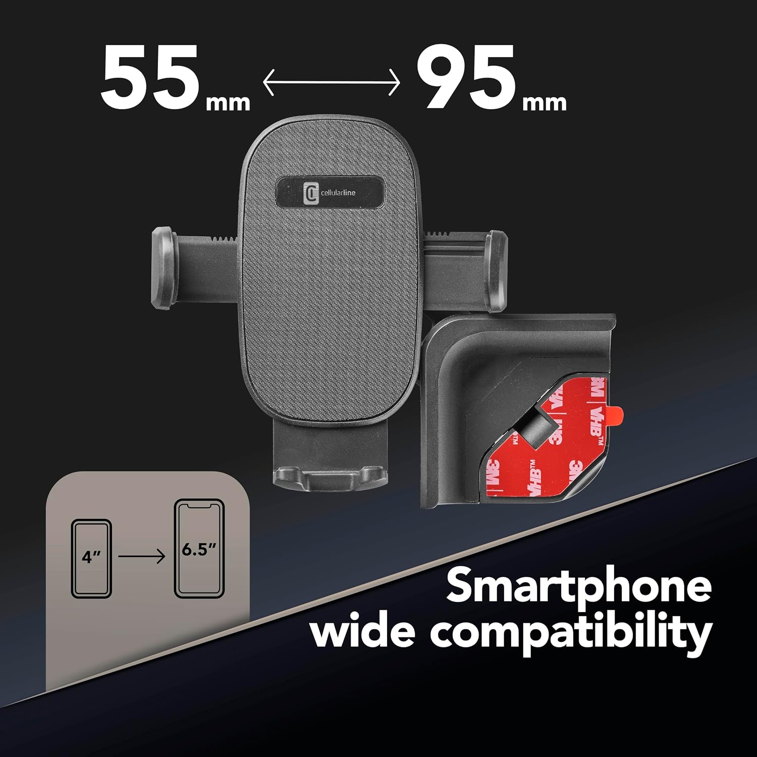 Detalle de Cellularline Hug Screen Tesla Car Holder con fissaggio adesivo 3M e rotazione 360°