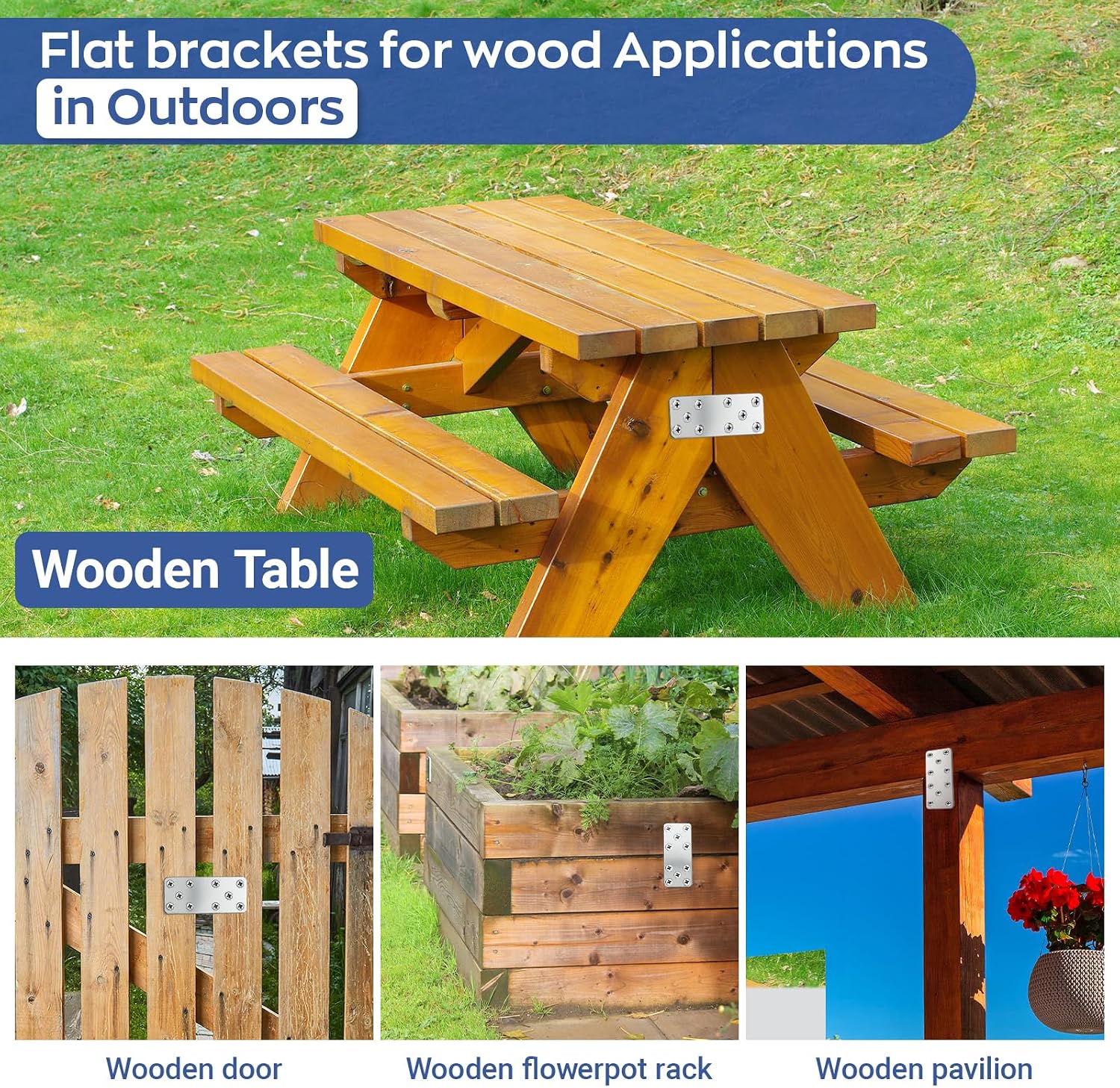 Thumbnail 6 de Xyxu Flat Brackets for Wood 100x40mm