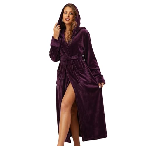 Detalle de RONGTAI Womens Dressing Gown Fleece Plush Warm Long Hooded Robes