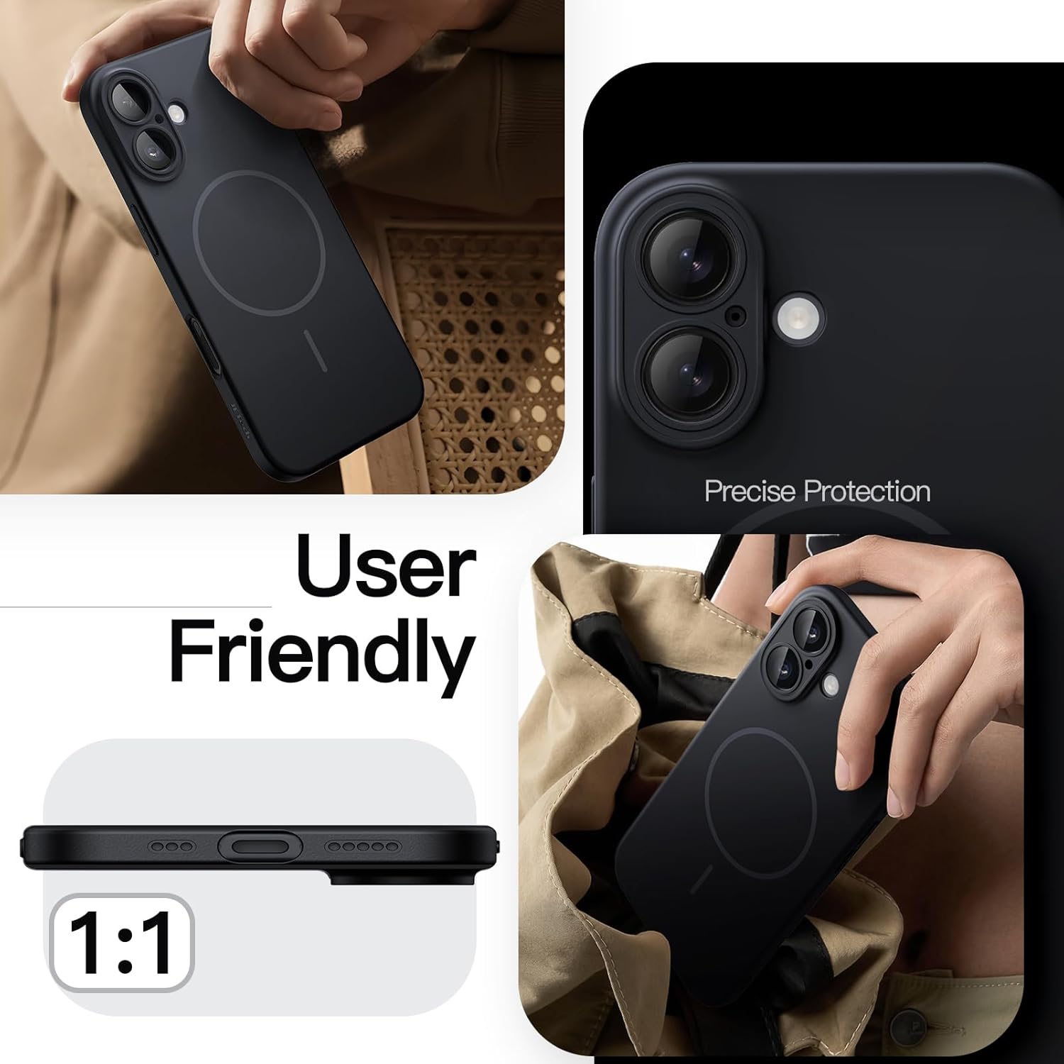 Thumbnail 6 de JETech Cover Magnetica Slim per iPhone 16 6,1" compatibile con MagSafe, protezione lenti fotocamera, finitura opaca (Nero)