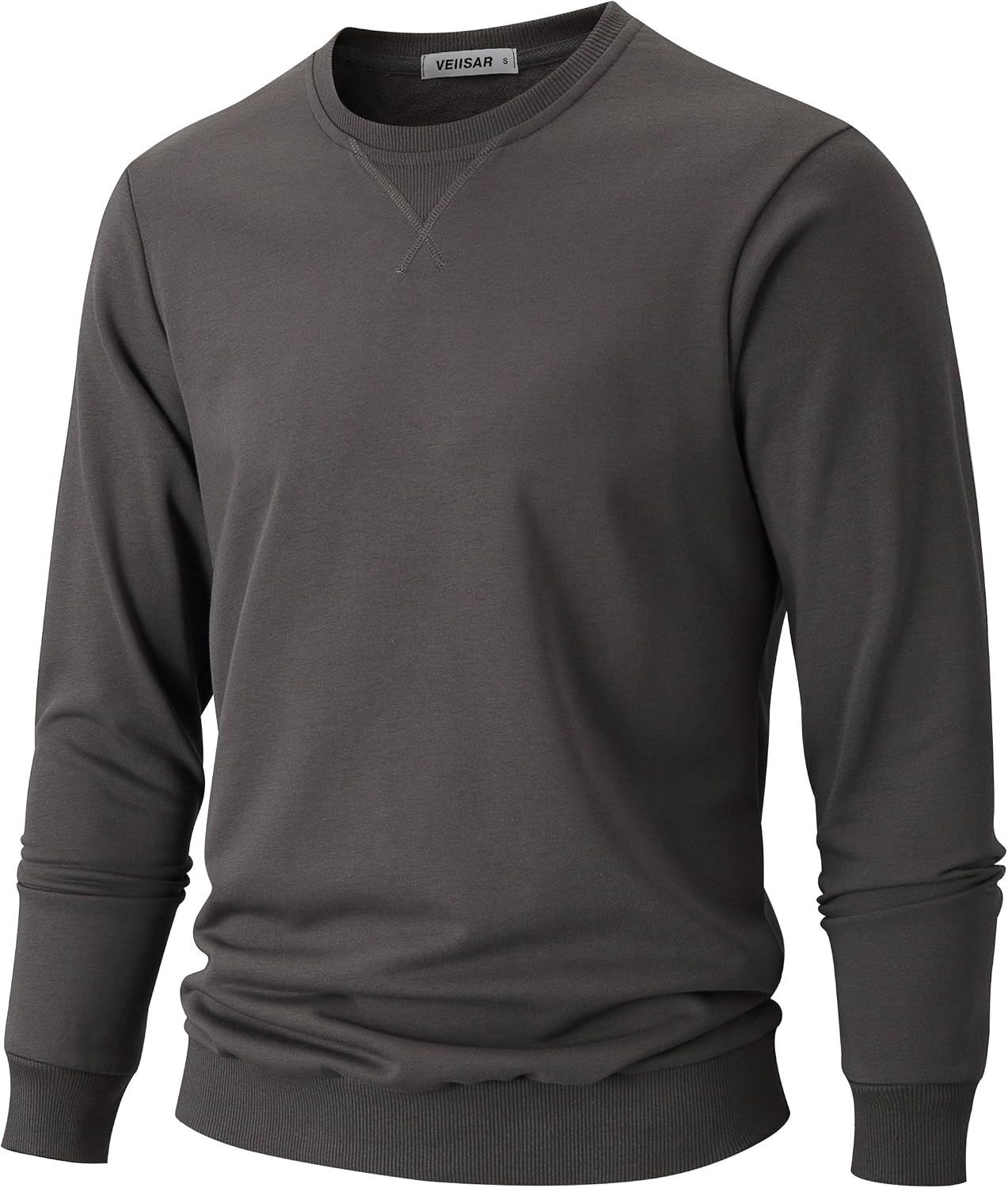 Detalle de VEIISAR Herren-Sweatshirt mit Rundhalsausschnitt (Basic Pullover, Langarm) – weich & pflegeleicht