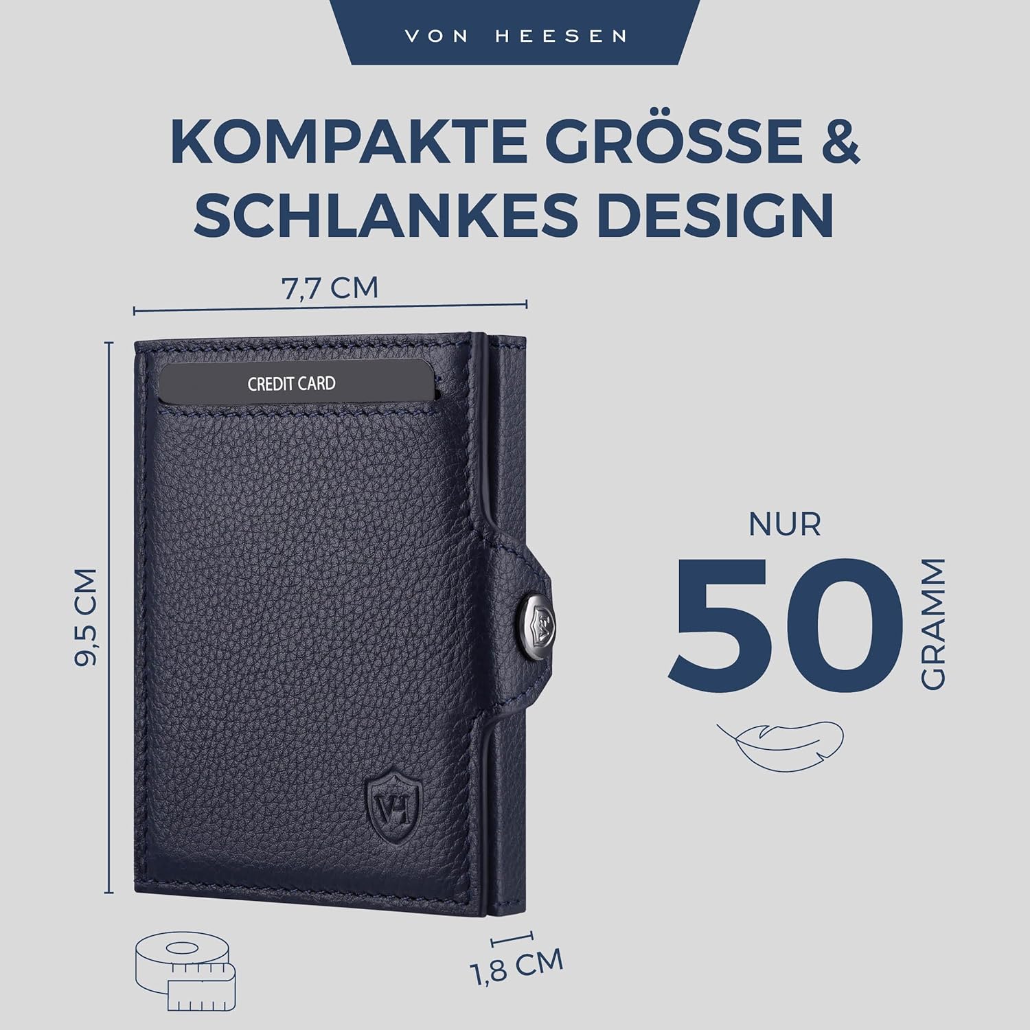 Thumbnail 4 de VON HEESEN Slim Wallet mit RFID-Schutz – Mini-Geldbörse aus Echtleder (blau)