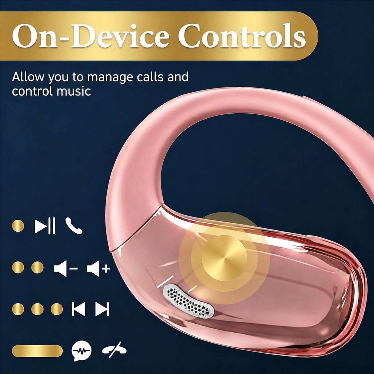 Detalle 1 de Tuemvia FWC-LYEJ-R Open-Ear Headphones, Rose Gold, 35-Hour Playtime