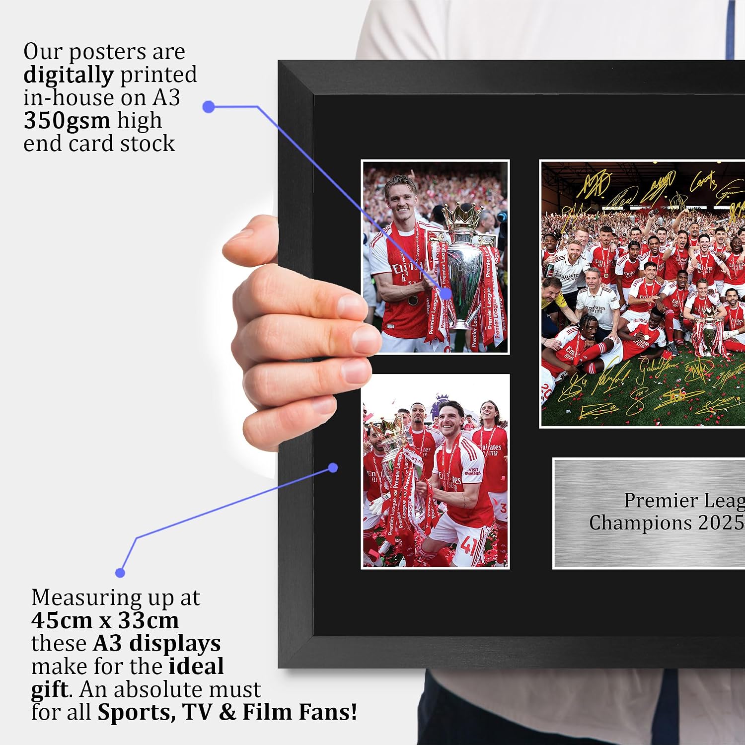 Detalle de HWC Trading Arsenal Premier League Champions 25/26 Signed A3 Framed Print