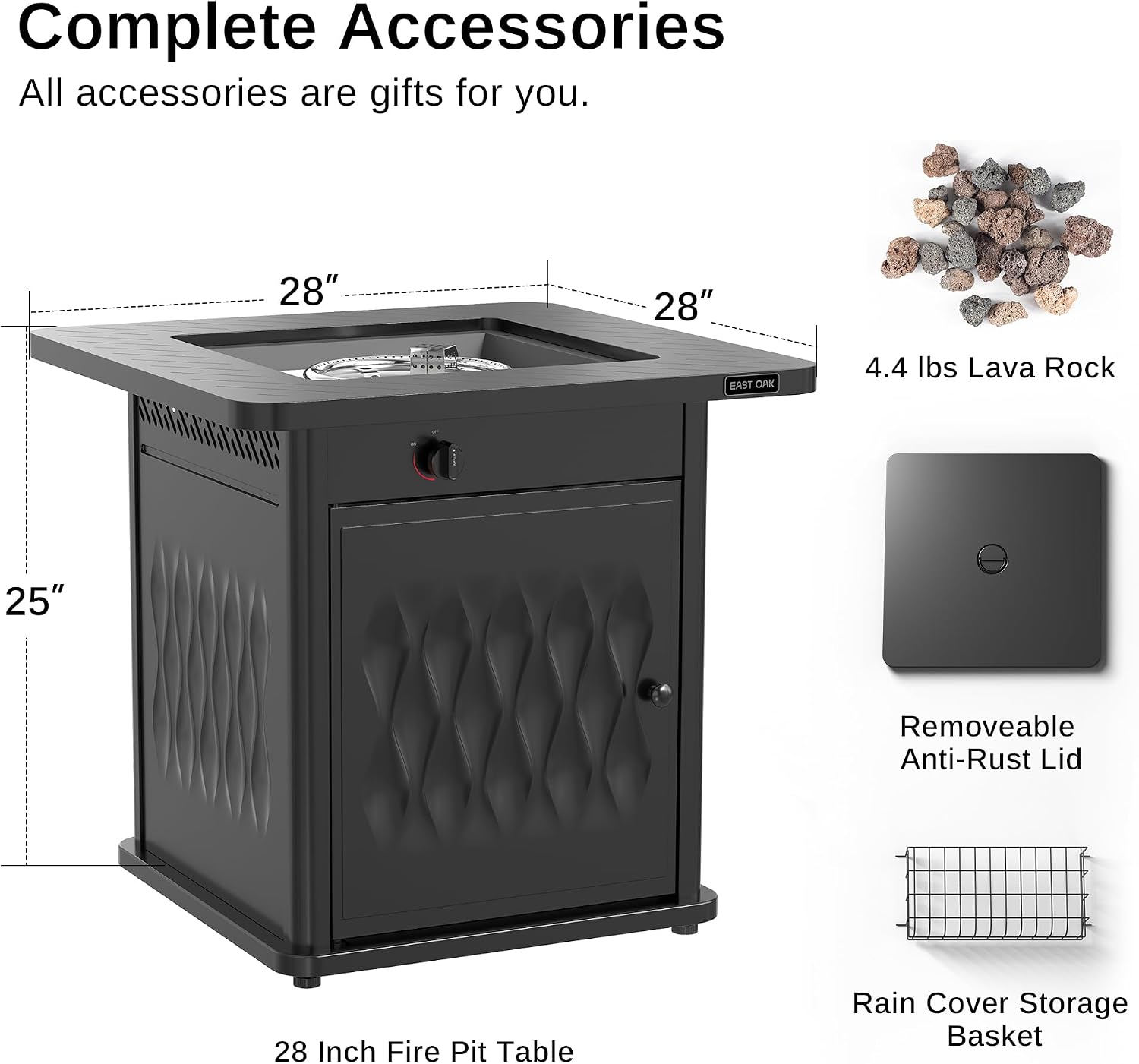 Detalle de East Oak 28" Outdoor Propane Fire Pit Table 52,000 BTU