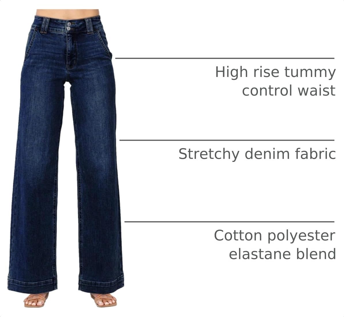 Detalle 2 de Astylish Women’s High Waisted Wide Leg Straight Jeans with Contour Stretch Fit