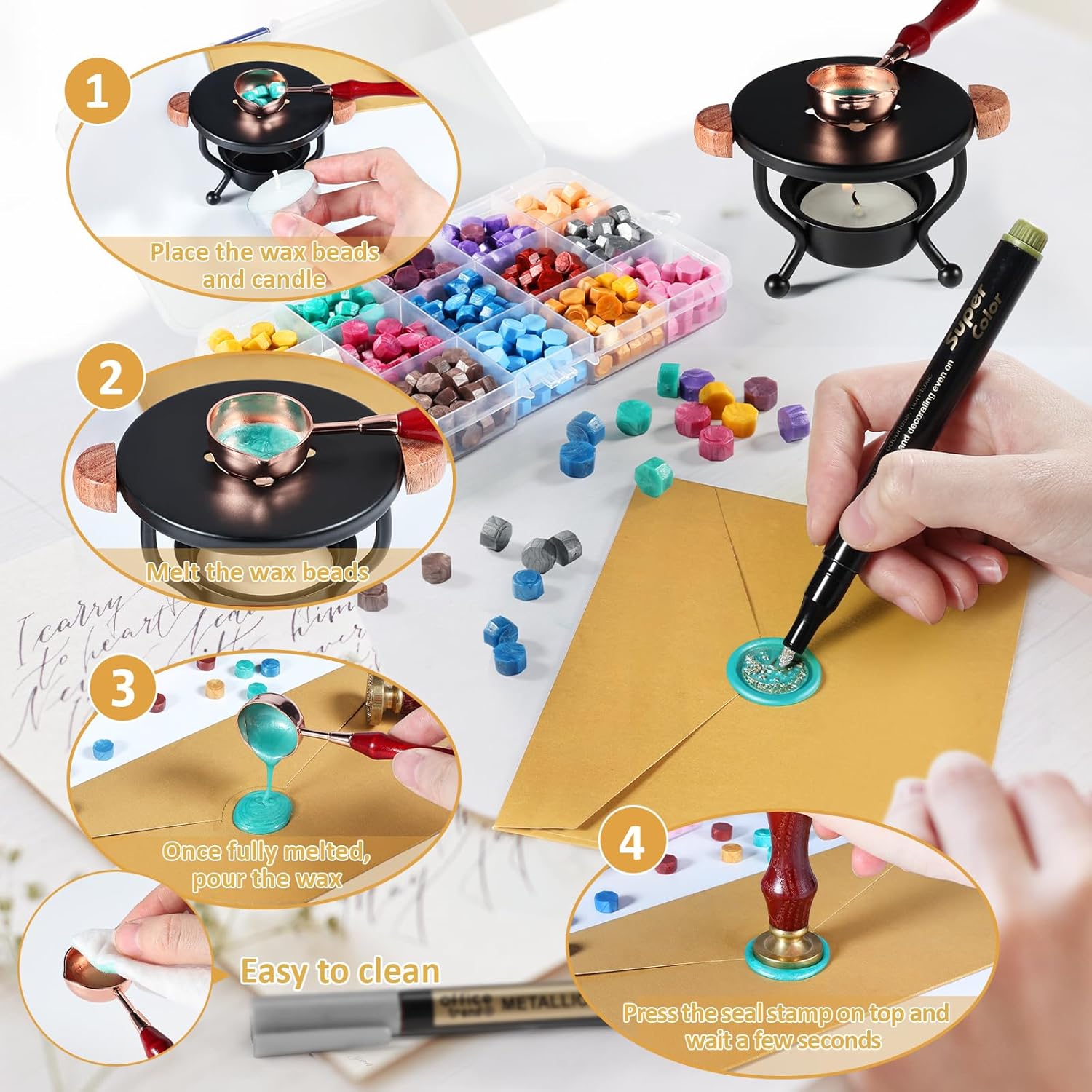 Thumbnail 6 de WEWINK PLUS 310Pcs Wax Seal Kit: Classic Beads, Warmer, Spoons and Accessories for Vintage Letters
