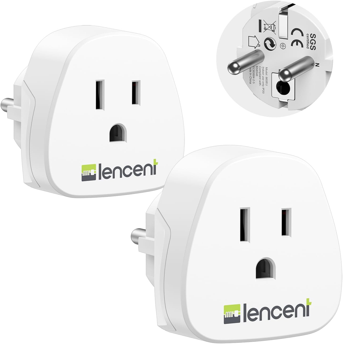 Detalle de LENCENT Reiseadapter USA auf EU Steckdose 2er