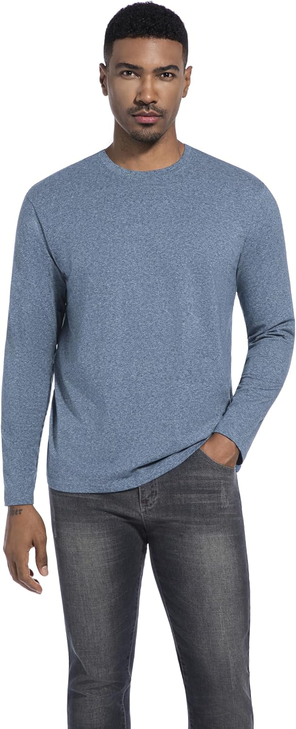 Detalle de VEIISAR Herren Langarm- und Kurzarm-T-Shirt (200 g Baumwolle), 95% Baumwolle + 5% Elasthan – Slim Fit