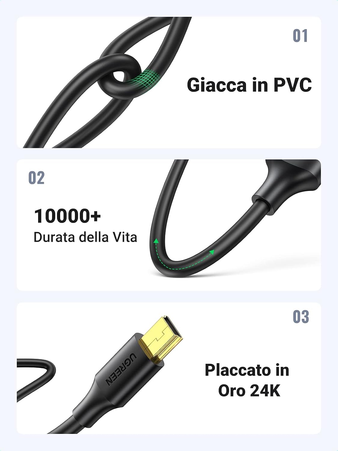 Thumbnail 6 de UGREEN Cavo Mini USB 2.0 A Maschio a Type B: 3 m per fotocamere, HERO 4 Black e dispositivi con porta Mini USB