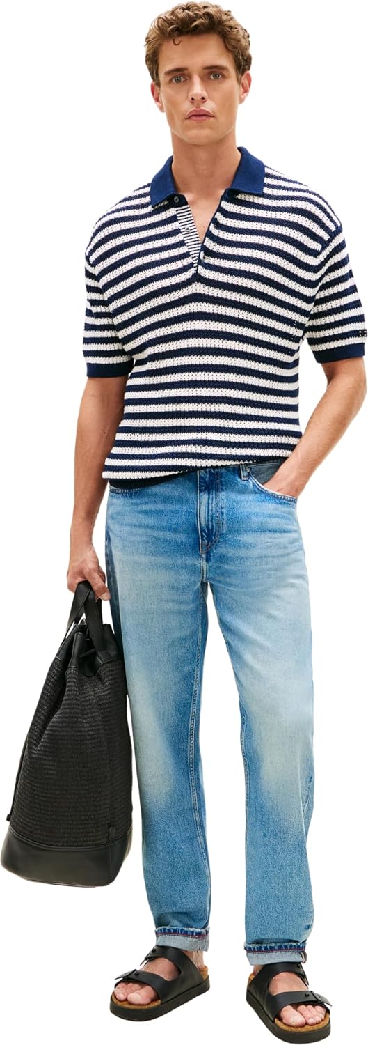 Detalle de Tommy Hilfiger Regular Tapered Harlem Taj Blue Mw0mw42326 — Jeans Uomo in Denim, Comfort e Stile