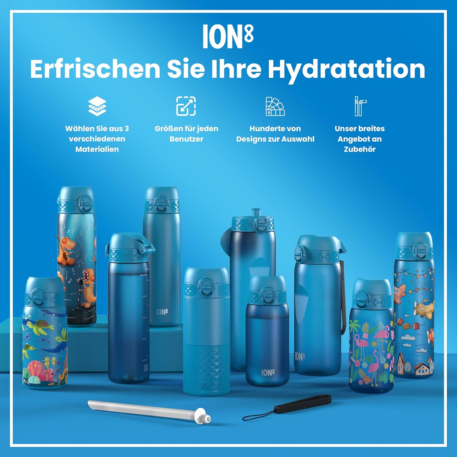 Thumbnail 6 de ION8 Edelstahl-Trinkflasche 400 ml - Meeresschildkröte, auslaufsicher, spülmaschinenfest, einhändige Öffnung