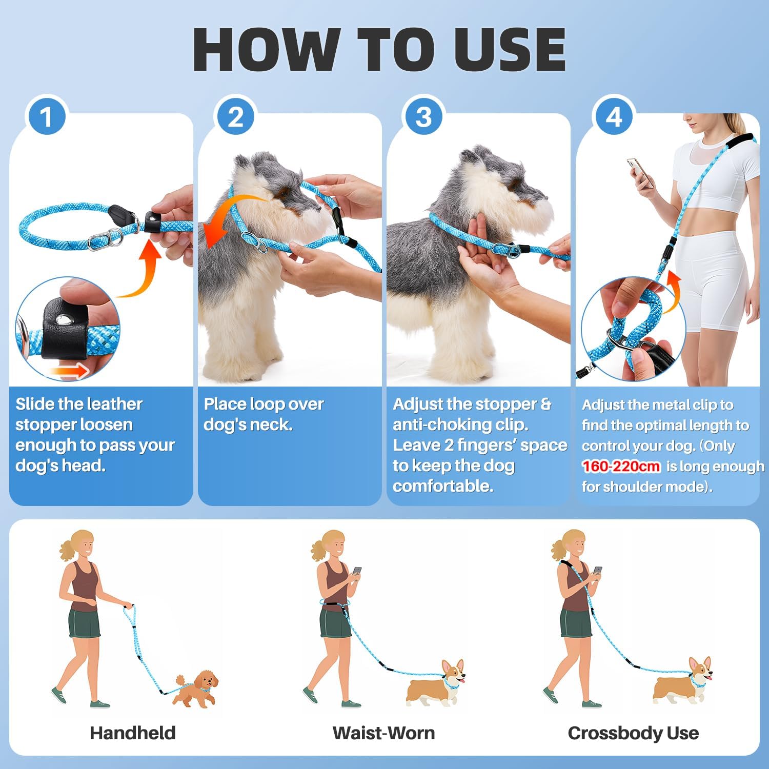 Thumbnail 6 de Eyein Slip Lead for Dogs – Adjustable No-Tangle Training Leash (1.2–1.8m) in Blue