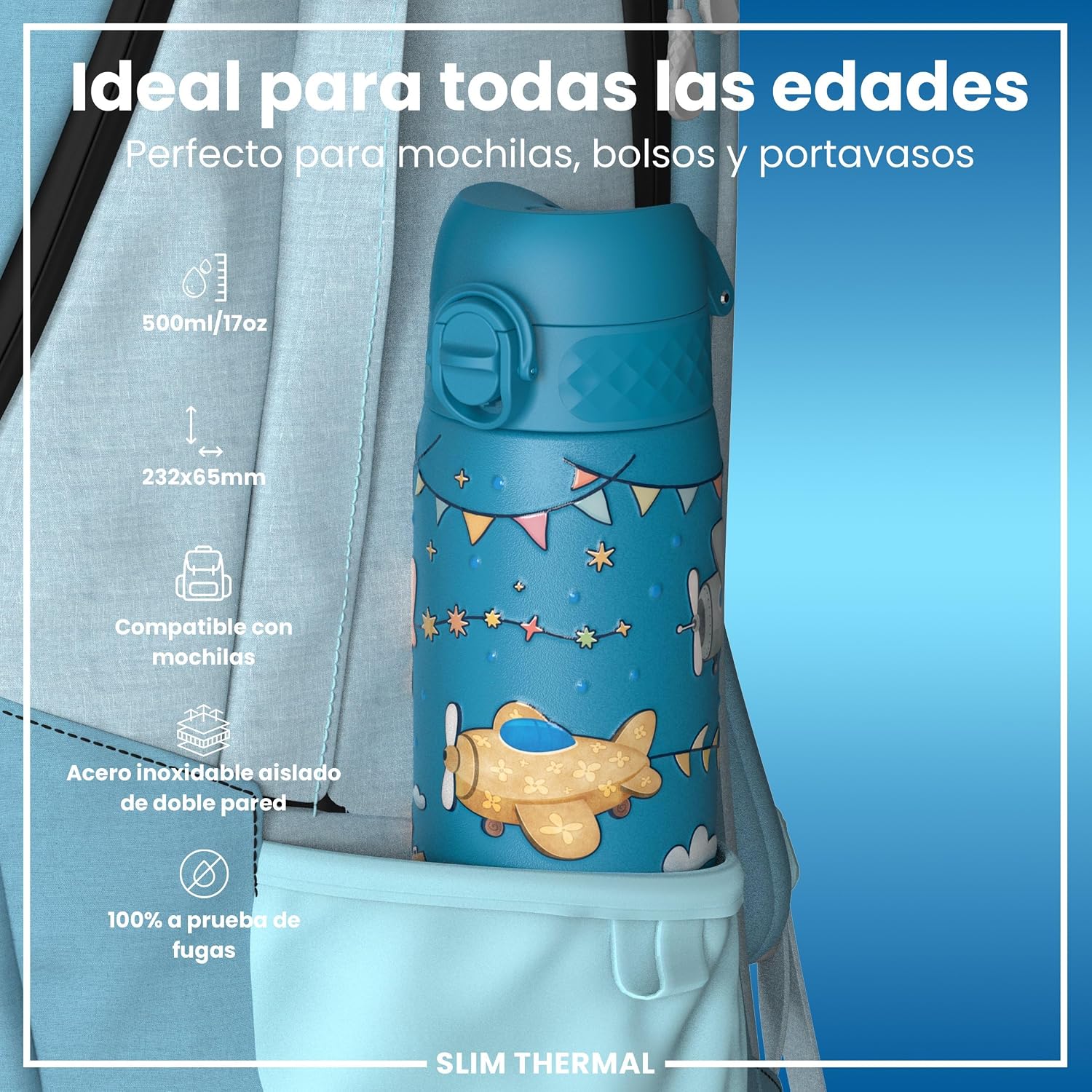 Detalle 2 de ion8 Botella Térmica de Acero Inoxidable 500ml ✈