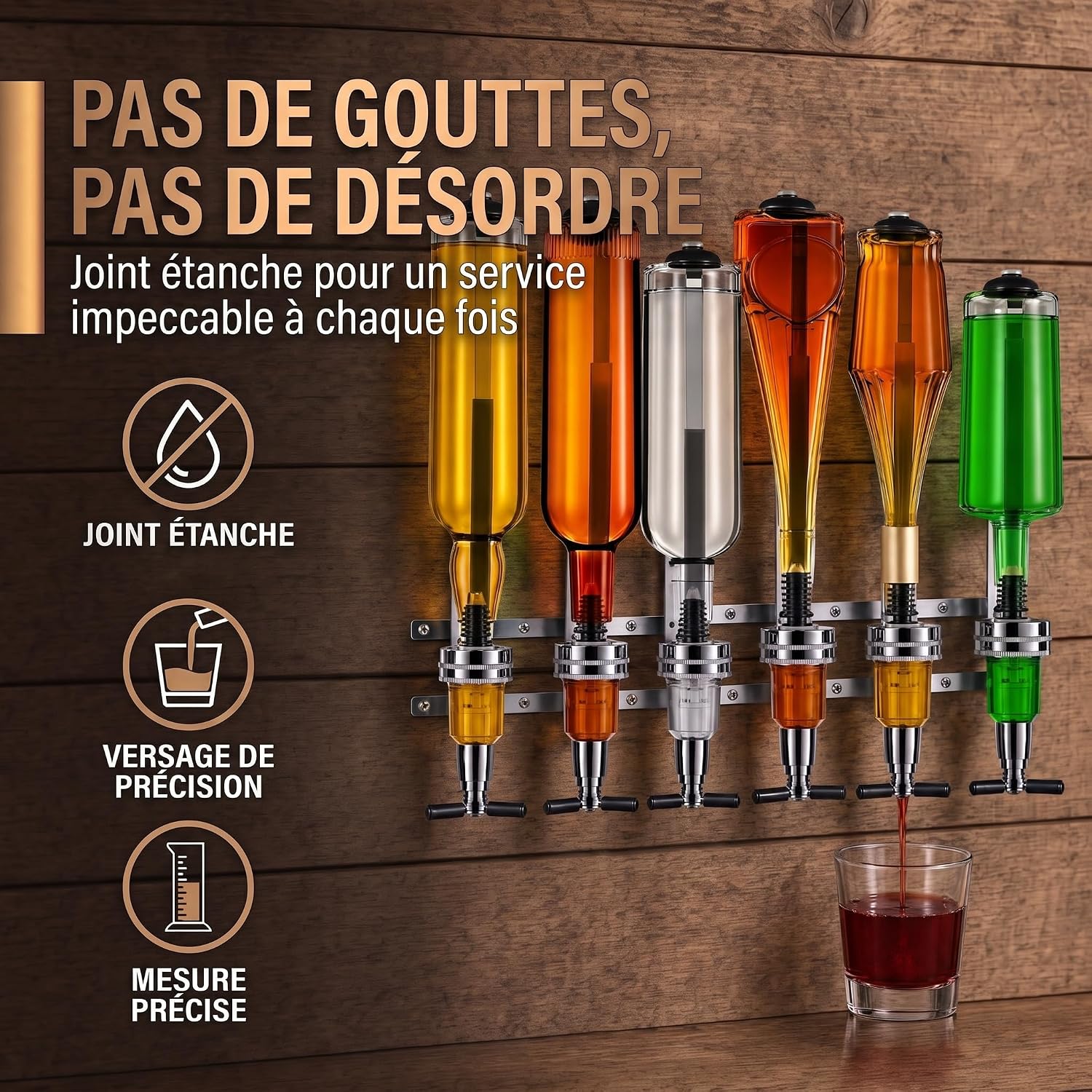 Detalle de Bar-Butler pour spiritueux – Porte-bouteilles et doseur 4 cl, version murale ou avec socle