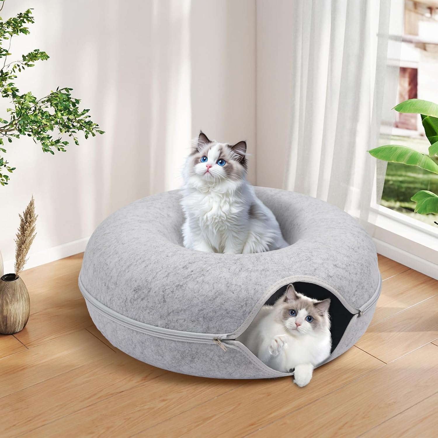 Thumbnail 5 de Heeyoo Hy-MZCCBT Cat Cave, 24-Inch Donut Tunnel, Light Grey