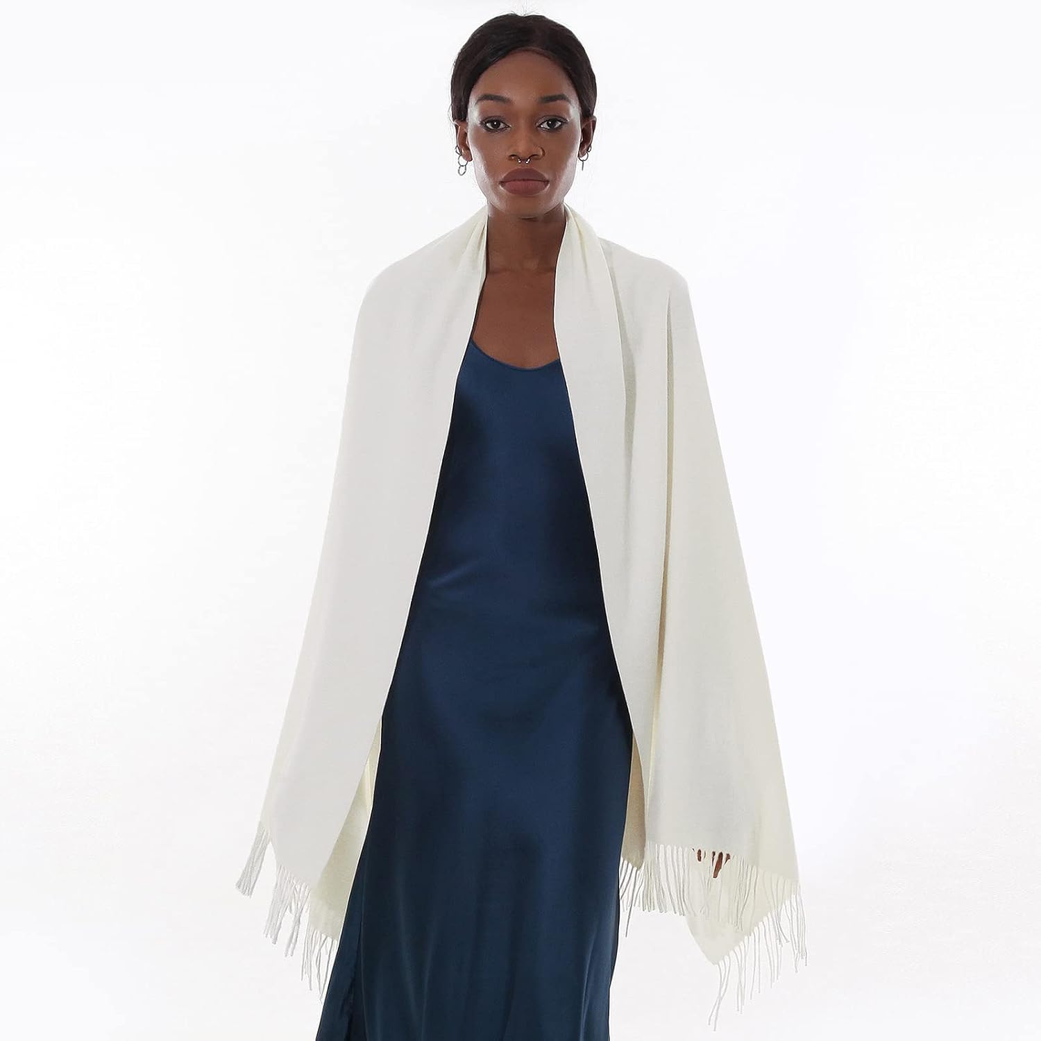Thumbnail 2 de Sciarpa Pashmina donna in cashmere 200 × 70 cm con frange
