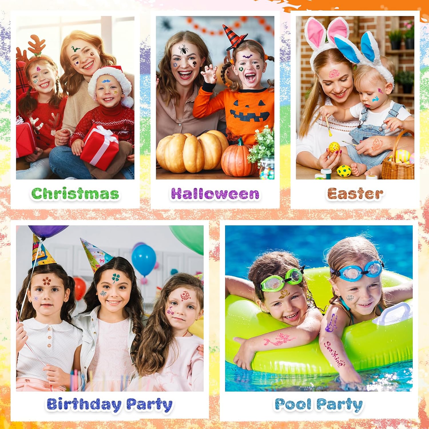 Thumbnail 6 de Glitzer Tattoo Set Kinder – 24 Glitzerfarben, 150 Schablonen und mehr für kreative Hautkunst