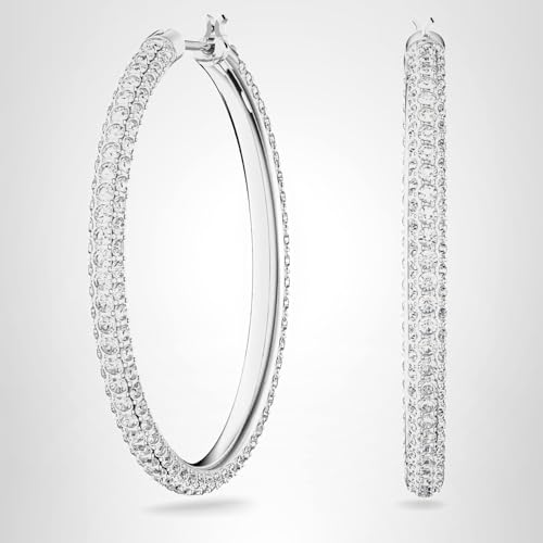Thumbnail 6 de Swarovski Stone Hoop Earrings, White, Rhodium Plated