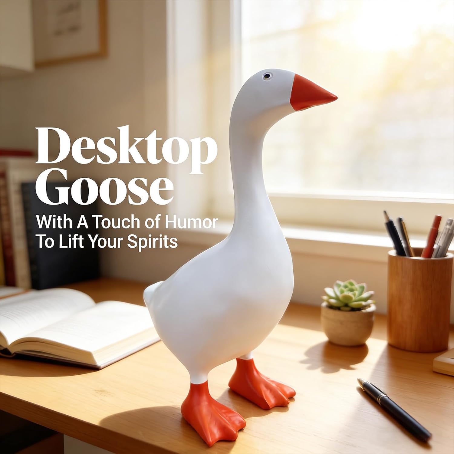 Detalle 2 de Desk Goose 7 Inch Cute Office Decor Desktop Statue Gift with Magnetic Beak – Positive Vibes for Women