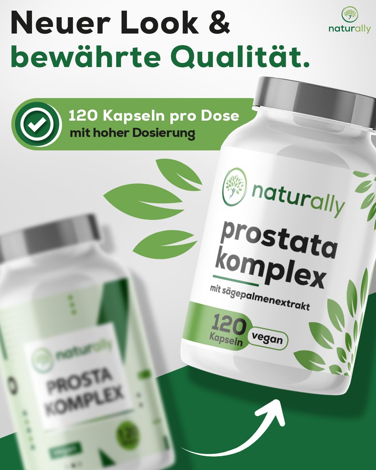 Detalle de Naturally Prostata Komplex Kapseln hochdosiert (120 Stück) – Prostata-Gesundheit mit Kürbiskern, Sägepalme, Brennnessel, Vitamin E, Zink und Selen