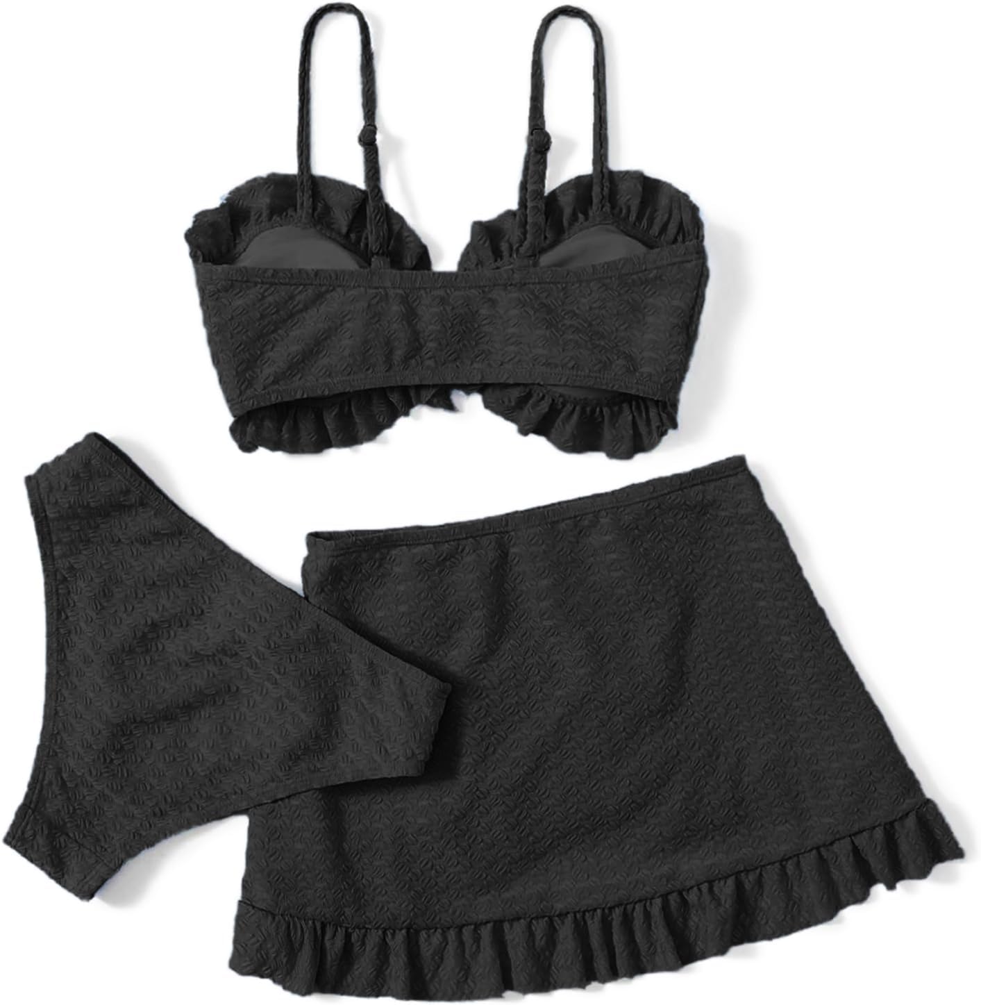 Detalle de Maillot de bain 3 pièces fille avec jupe torsadée devant : haut de bikini + slip + cache-maillot pour plage et piscine