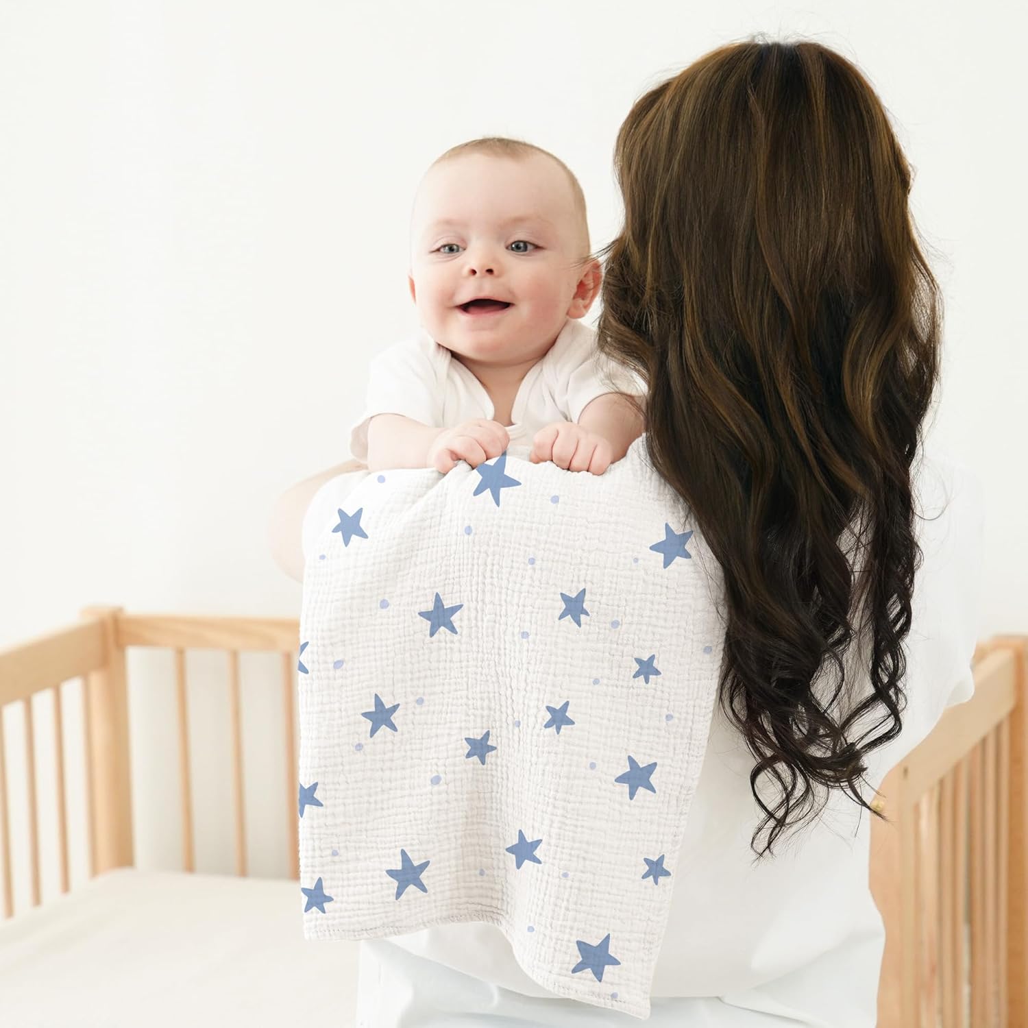 Thumbnail 5 de Bearmoss Moltontücher Baby 100% Baumwolle Musselin Set 4er 60x60 cm – Blaue Blüten
