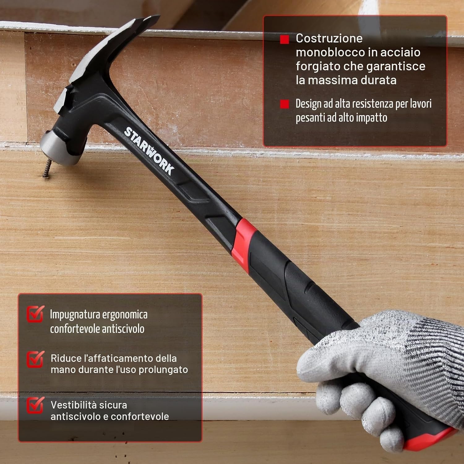 Thumbnail 5 de STARWORK TRUE MECHANIC™ Martello per chiodatura con impugnatura comoda, testa in lega di acciaio e manico in acciaio, antivibrazione – 623 g