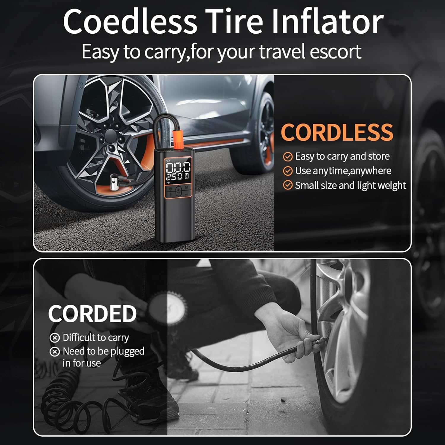 Detalle de 150PSI Cordless Air Compressor - Tire Inflator with Auto Shut-Off and LED Light