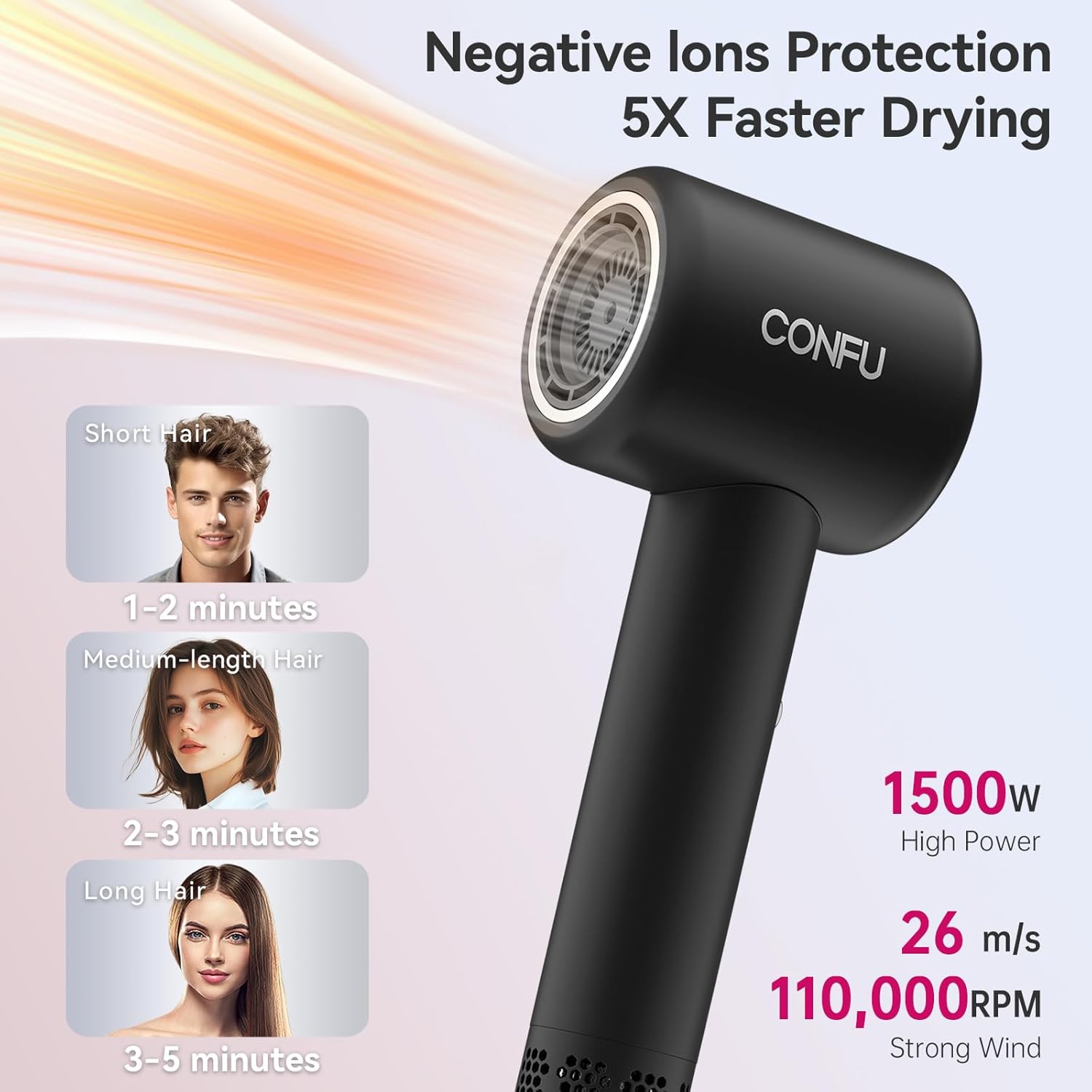 Detalle 2 de CONFU Hair Dryer with 110,000 RPM Brushless Motor and Magnetic Diffuser