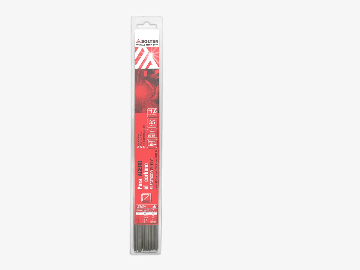 Detalle de Solter E6013-rutilelektroden, 1,6 x 300 mm, blister met 35 stuks