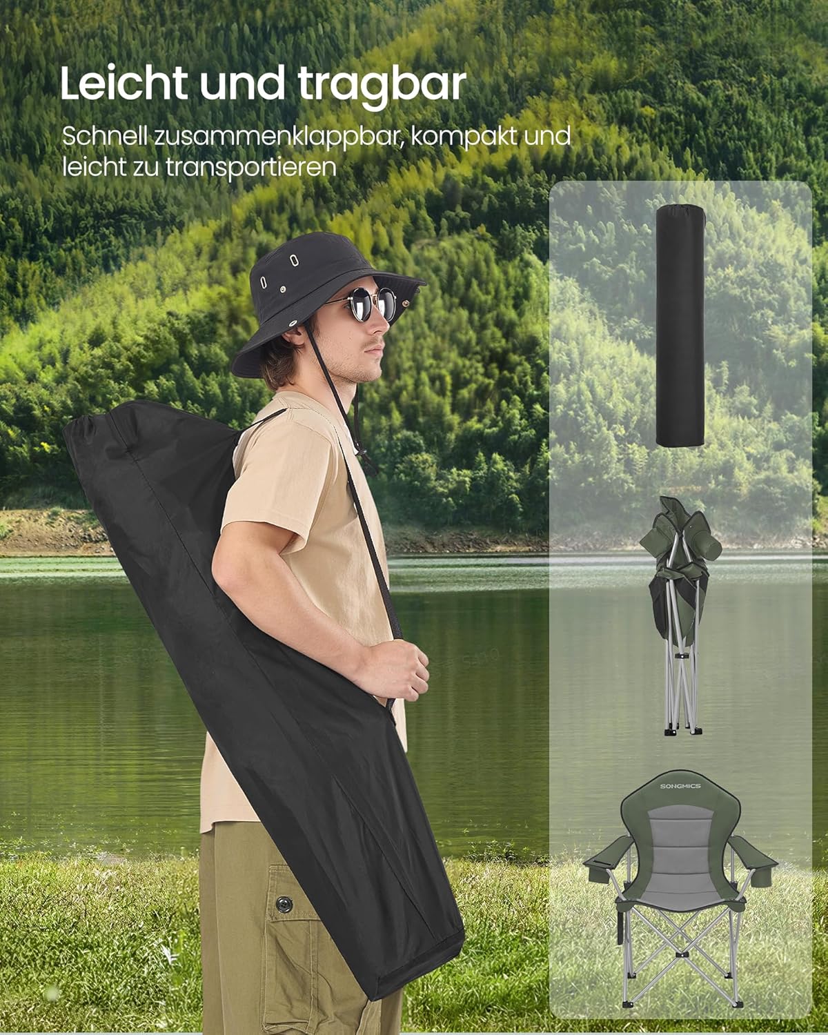 Thumbnail 6 de SONGMICS Campingstuhl GCB005CD01 – Klappstuhl mit breitem Sitz, hoher Rückenlehne und praktischen Favoriten