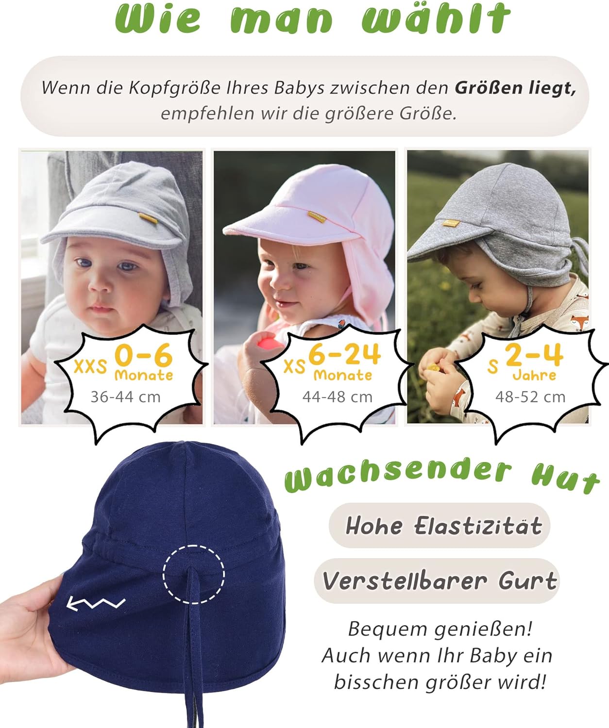 Detalle 2 de FURTALK Baby- und Kleinkind-Sonnenhut mit UPF 50+ UV-Schutz, verstellbarem Kinnriemen und Halsklappe