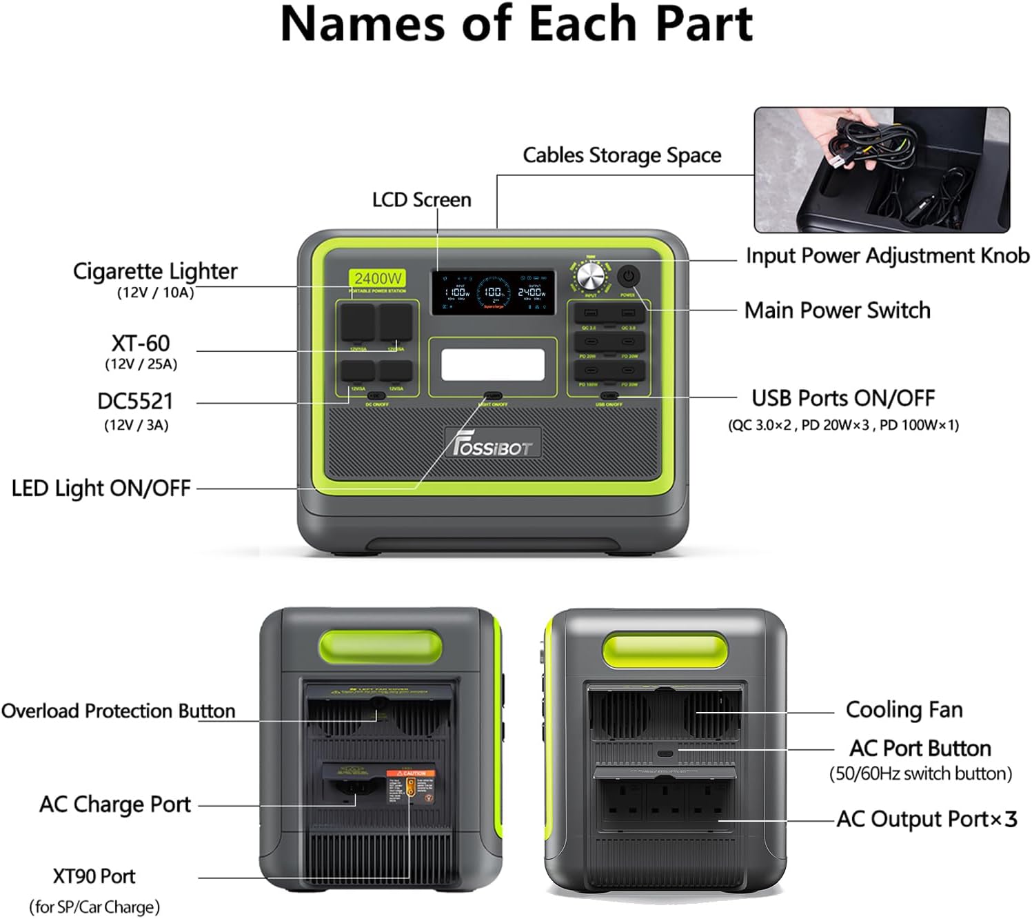 Detalle de FOSSiBOT F2400 2048Wh portable power station