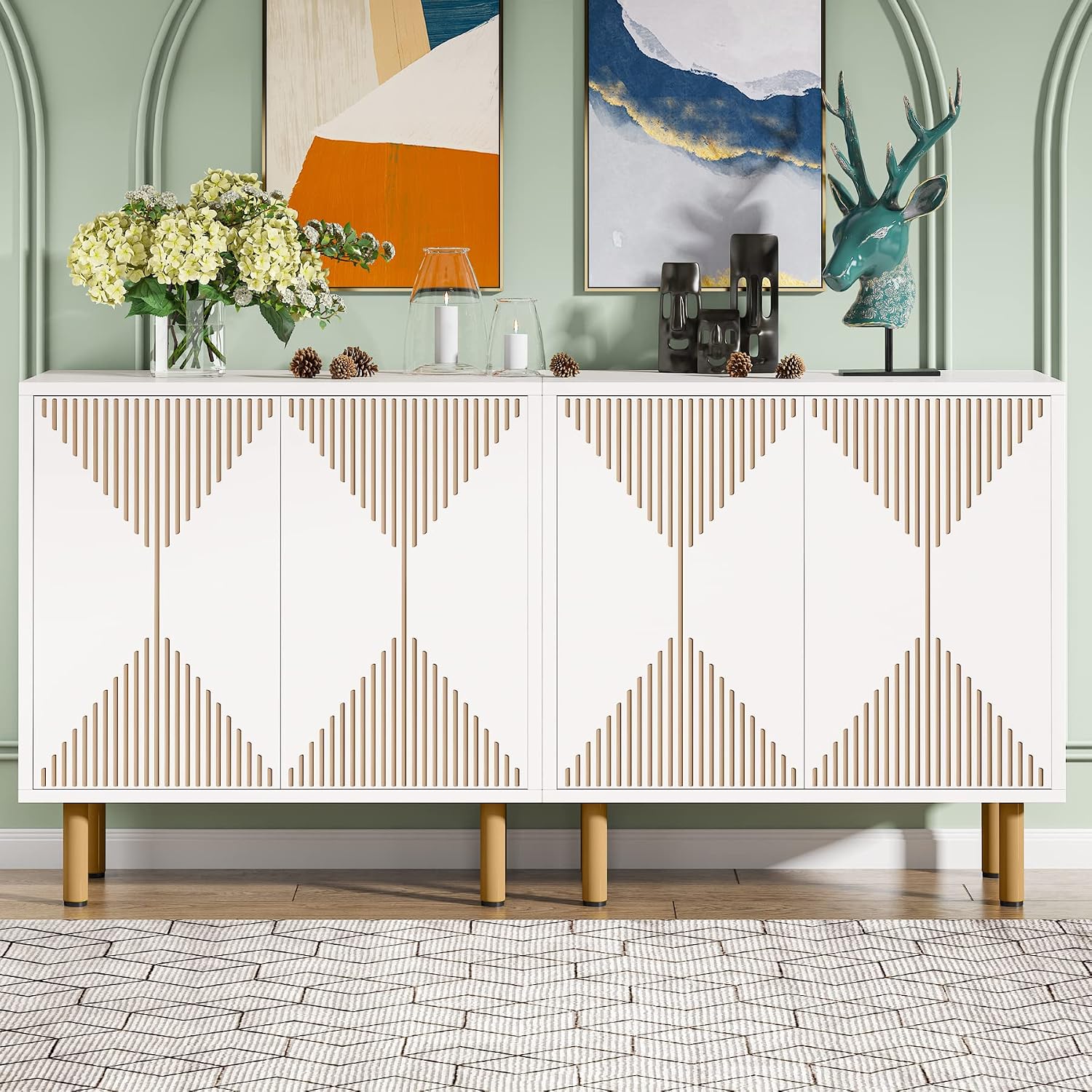 Detalle 1 de LITTLE TREE HS016 White Sideboard Buffet Cabinet with 4 Doors and 2 Shelves