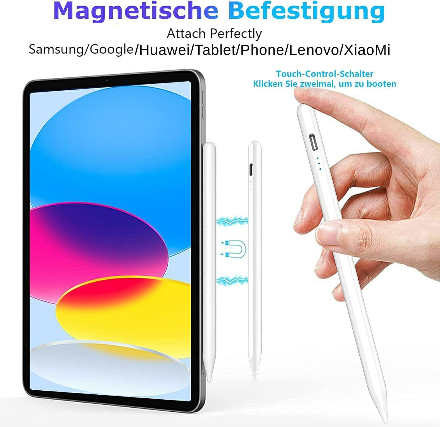 Detalle de Stylus Pen für Android-Touchscreens – 15-Minuten Schnellladung, 2 Ersatzspitzen, kompatibel mit Samsung/Huawei/Phone/Lenovo/XiaoMi
