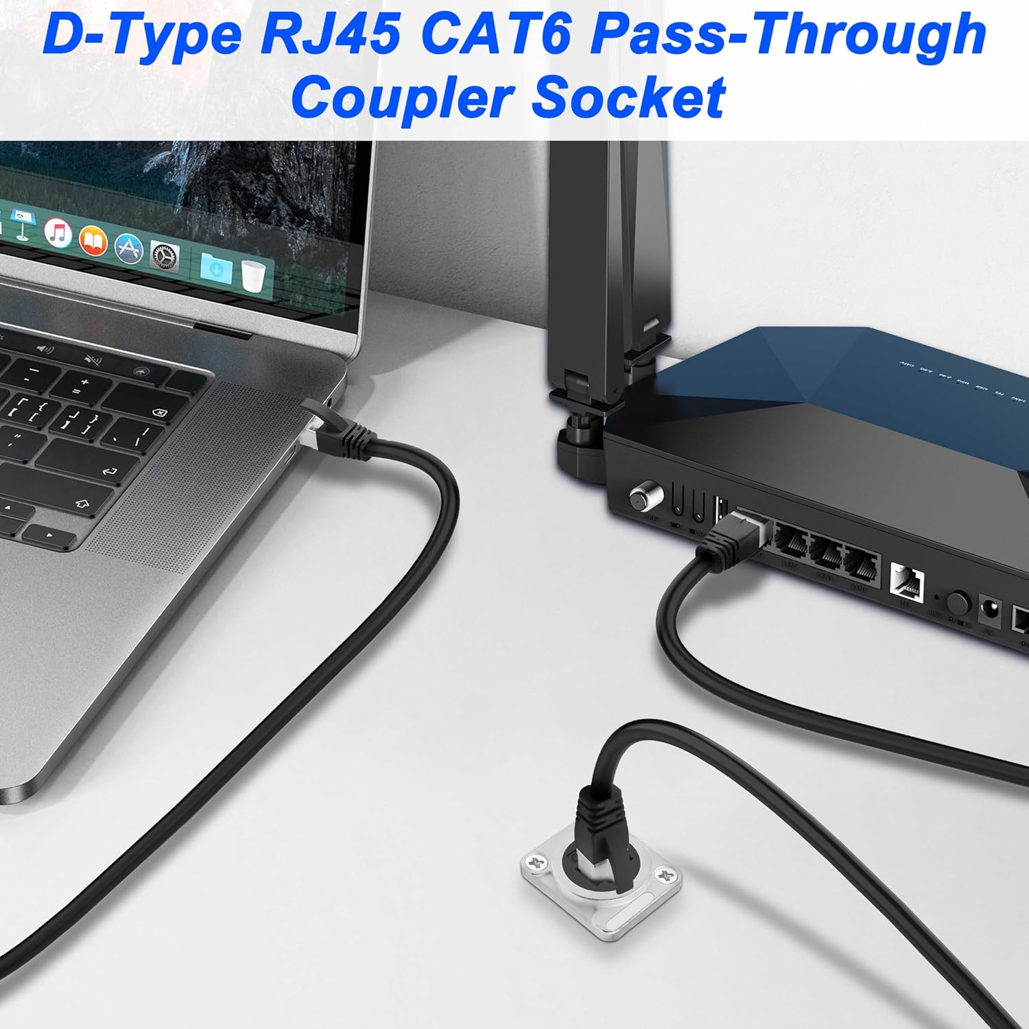 Detalle de XMSJSIY D-Type RJ45 CAT6 Panel Mount Adapter: Pass-Through Ethernet Socket (2 Pack, Silver)