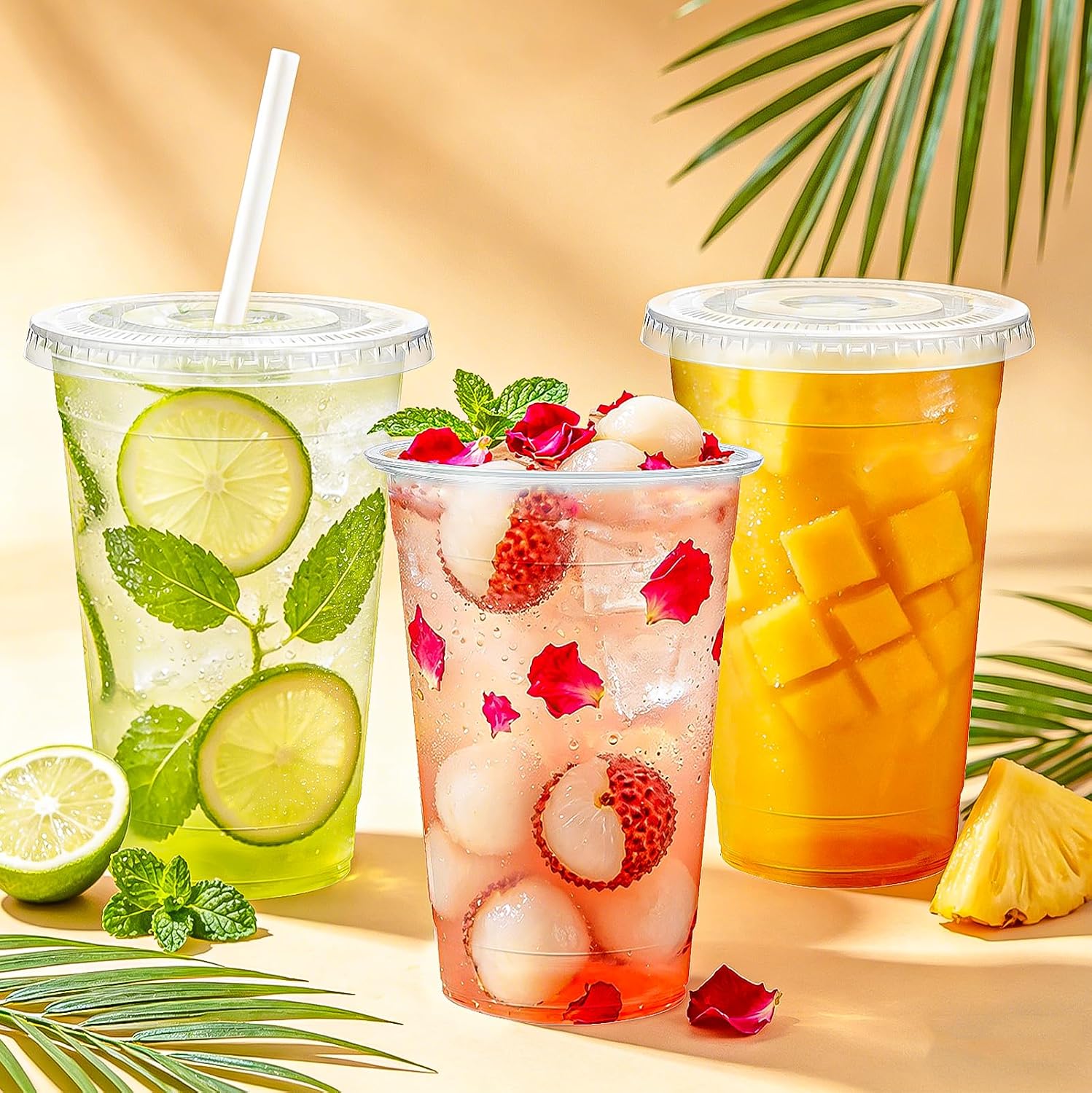 Thumbnail 1 de BYSNOW 20 oz Cup with Lids & Straws (100 Pack) — Clear, Leak-Resistant To-Go Cups