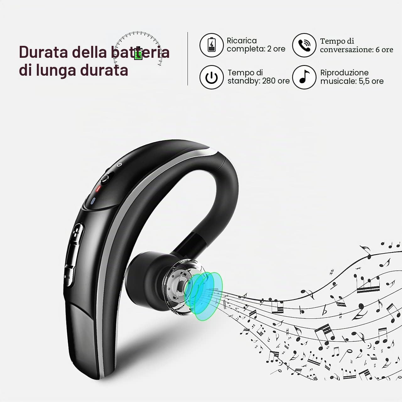 Thumbnail 1 de COSMUSIS Cuffie Bluetooth singola CVC 6.0 con cancellazione rumore e microfono, vivavoce business
