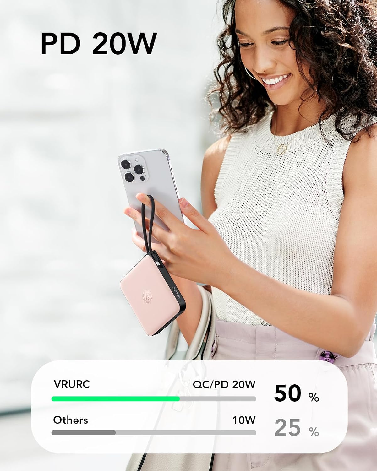 Thumbnail 2 de VRURC Power Bank mit Kabel 10000mAh Rosa