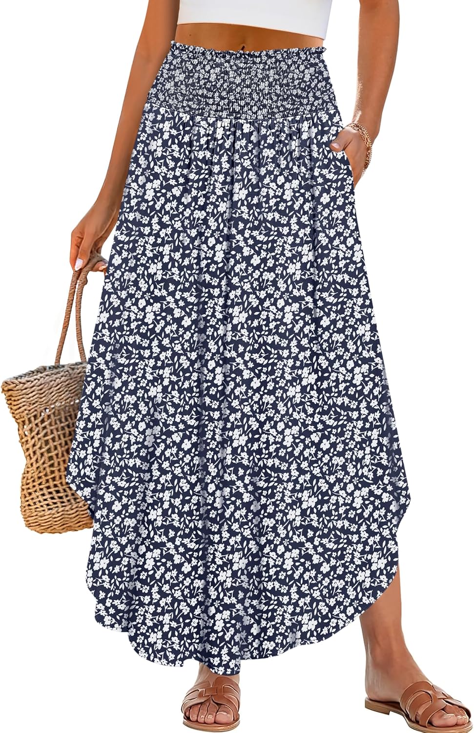 Thumbnail 6 de ANRABESS Women's Maxi Skirt – Boho Floral, High-Waisted, Pockets, Summer Beach Dress