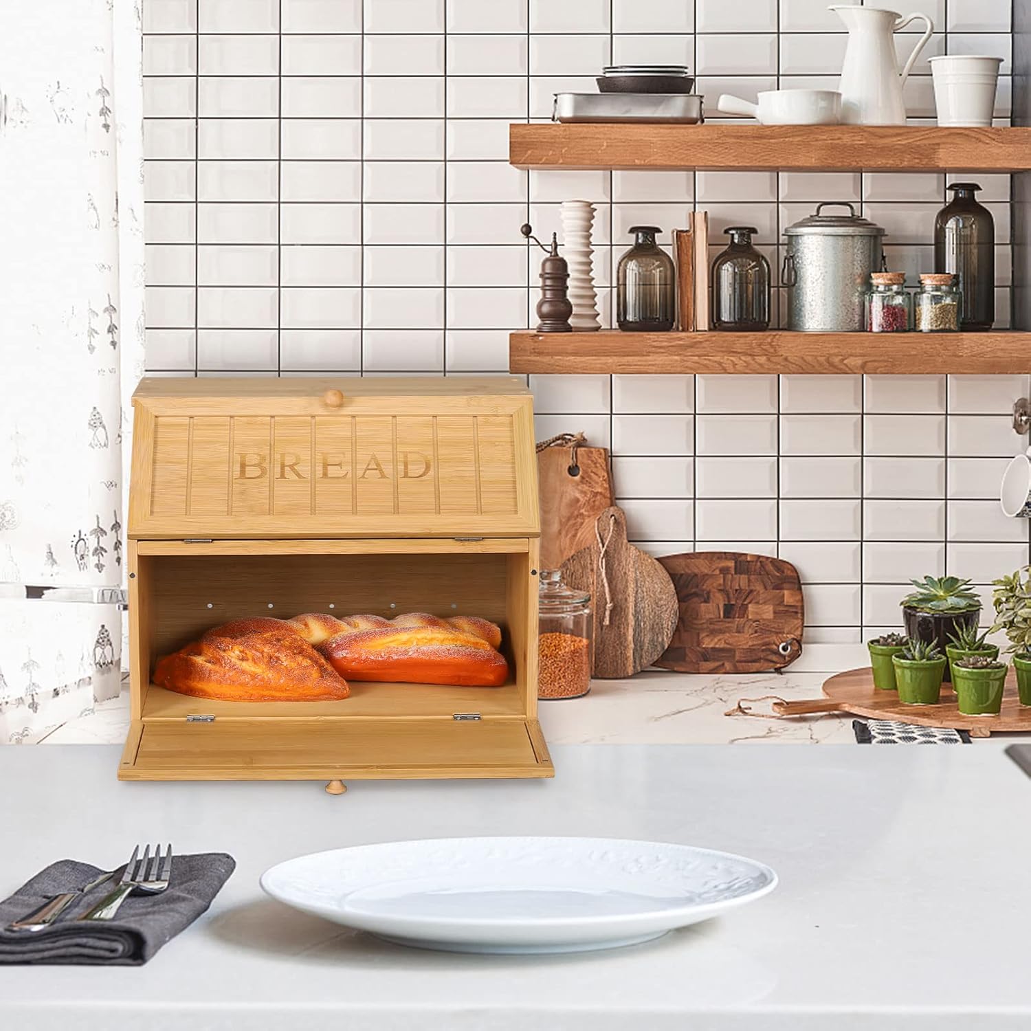 Detalle 2 de Leader Accessories Double Decker Bamboo Bread Bin 15.3" 🍞