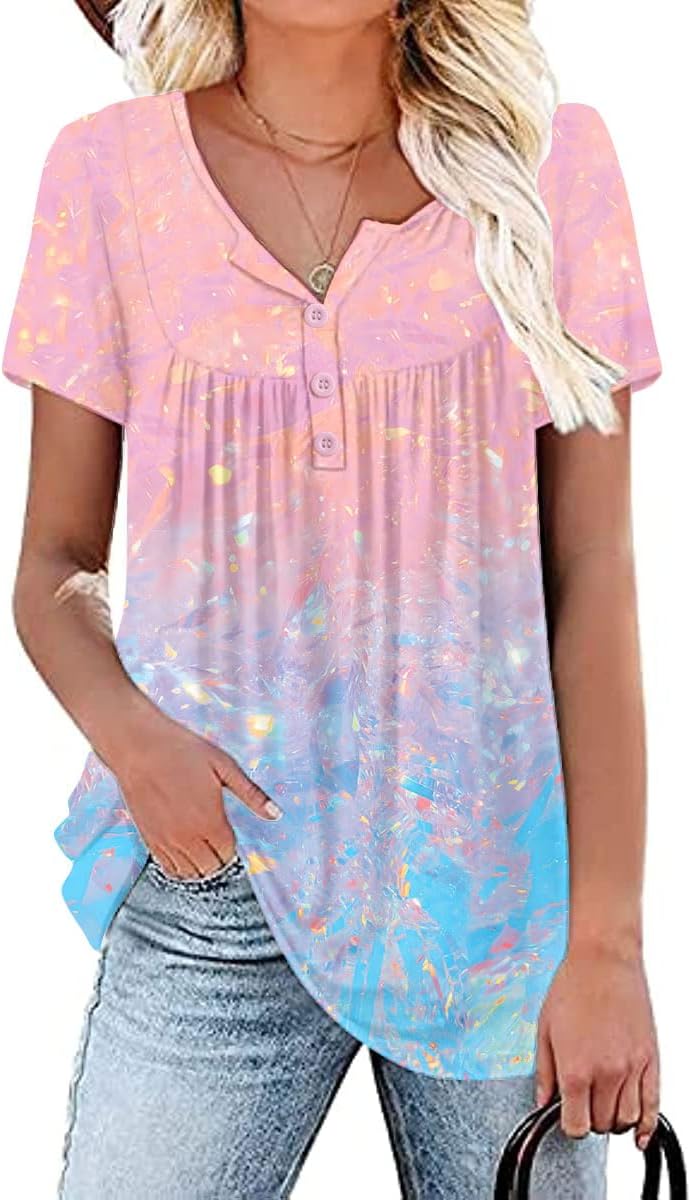 Detalle de Rainoop Women's Plus Size Lace Pleated Tunic Top – Short Sleeve Summer Blouse (M-4XL)