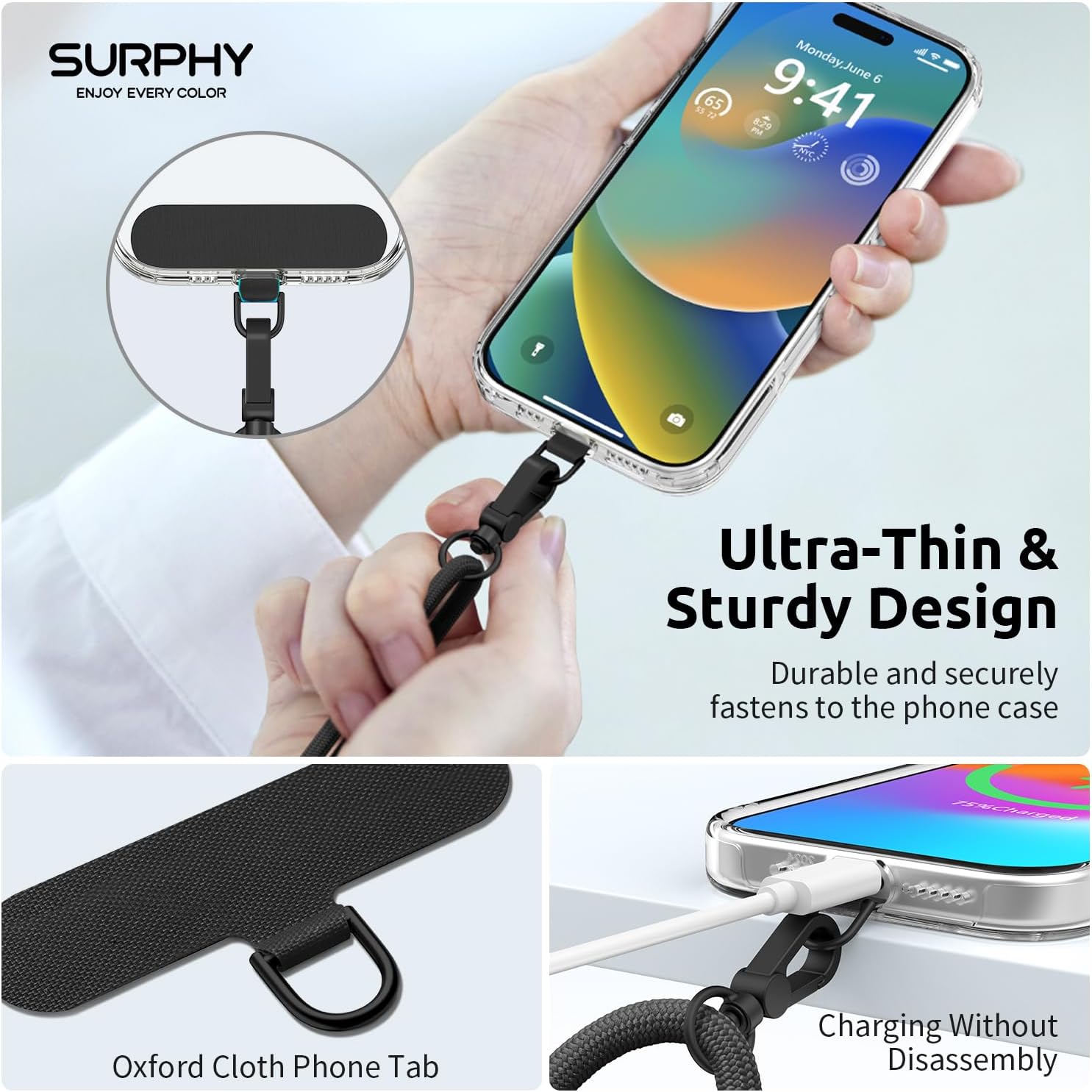 Thumbnail 3 de SURPHY Crossbody Phone Lanyard, Adjustable 17–32-Inch Strap, 2 Tether Tabs