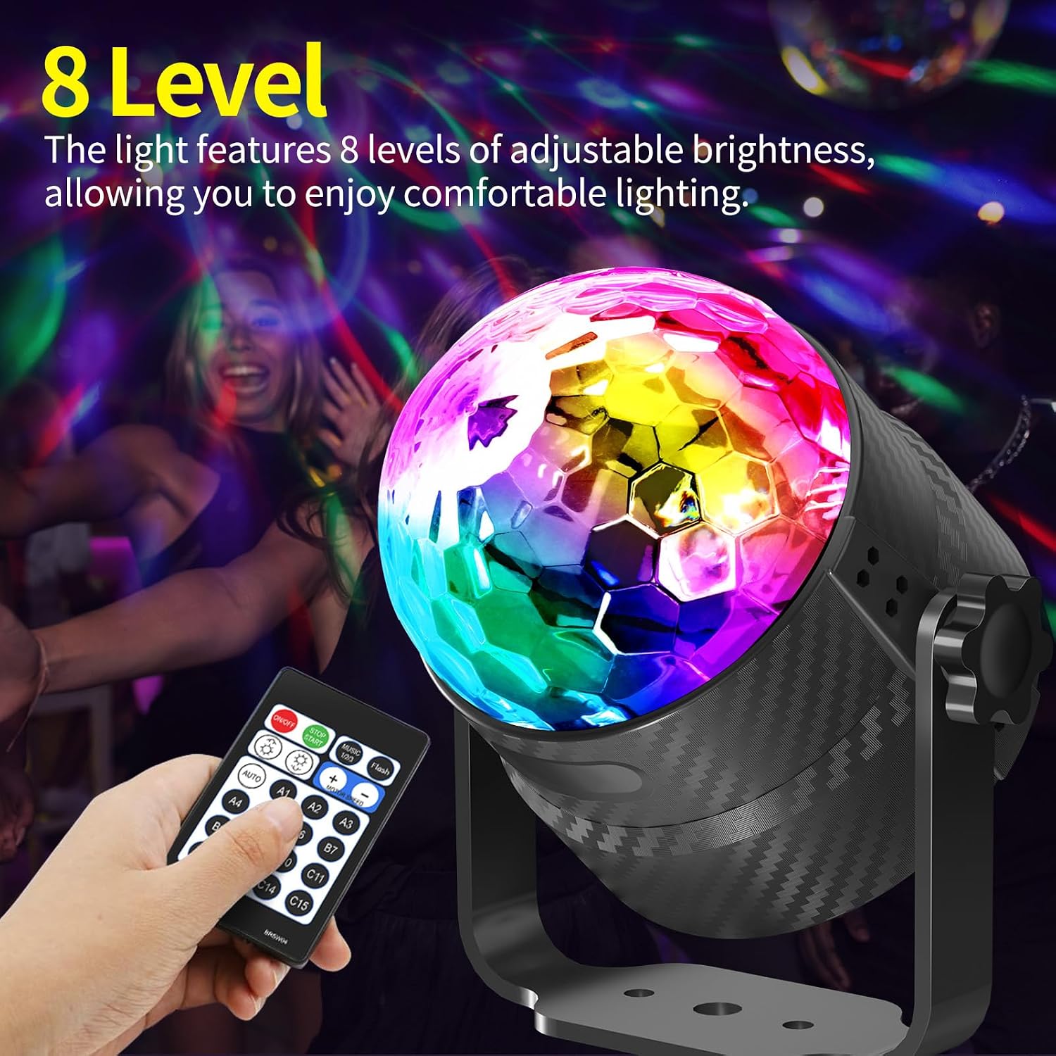 Detalle de Gobikey Luces discoteca: bola giratoria 360° con control musical y 15 efectos RGBP