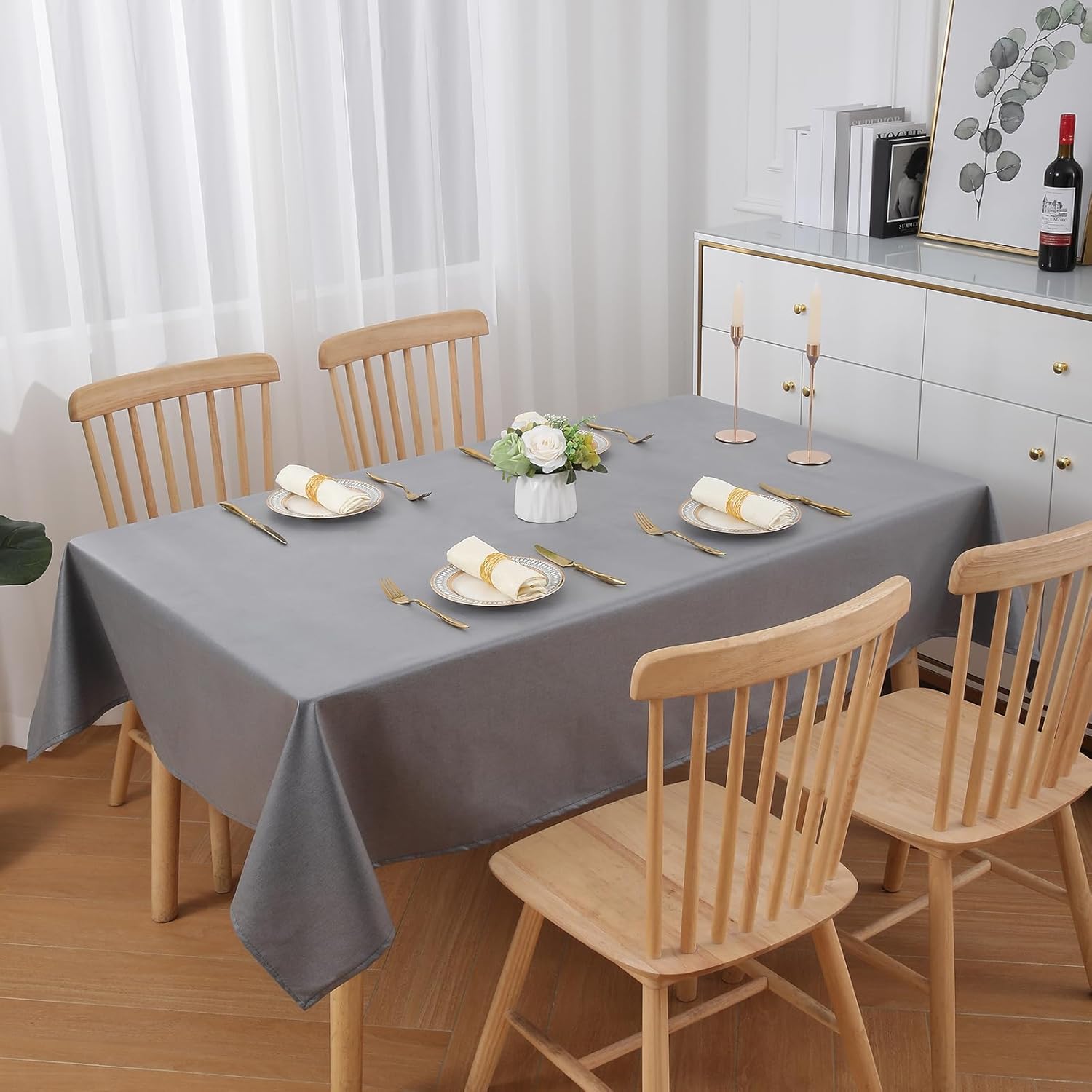 Thumbnail 5 de Homaxy Leinenoptik Tischdecke mit Lotuseffekt, wasserabweisend, dunkelgrau (100 x 140 cm)