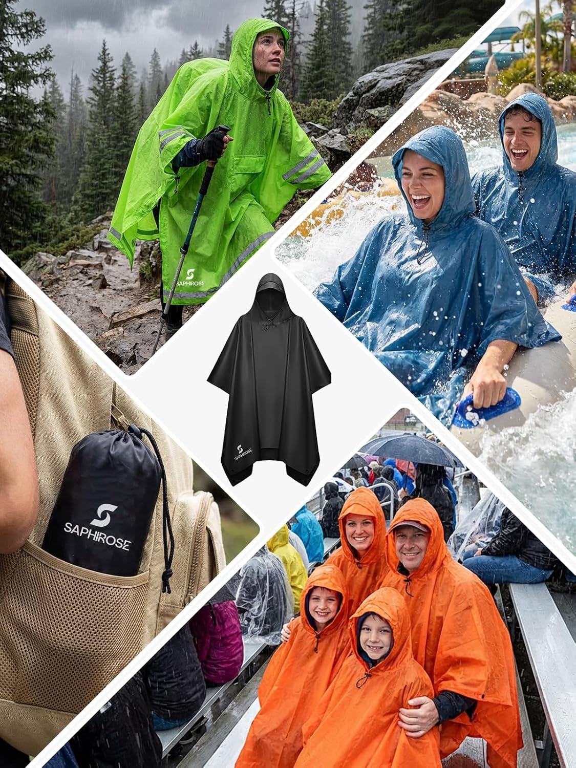 Thumbnail 5 de SaphiRose Hooded Rain Poncho: Lightweight Waterproof Protection for All-Day Outdoor Comfort