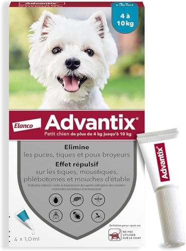 Detalle de Advantix Petit Chien 4–10 kg, 4 pipettes de 1,0 ml – Protection antiparasitaire externe sur 4 semaines