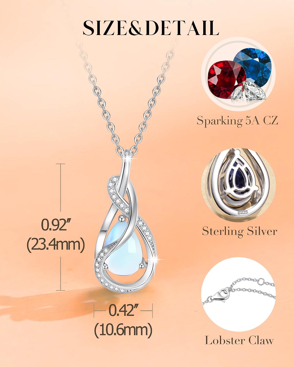 Thumbnail 3 de FANCIME TimelessTie Geburtstein Halskette für Damen – 925er Sterling Silber mit Mondstein (Juni) und Zirkonias